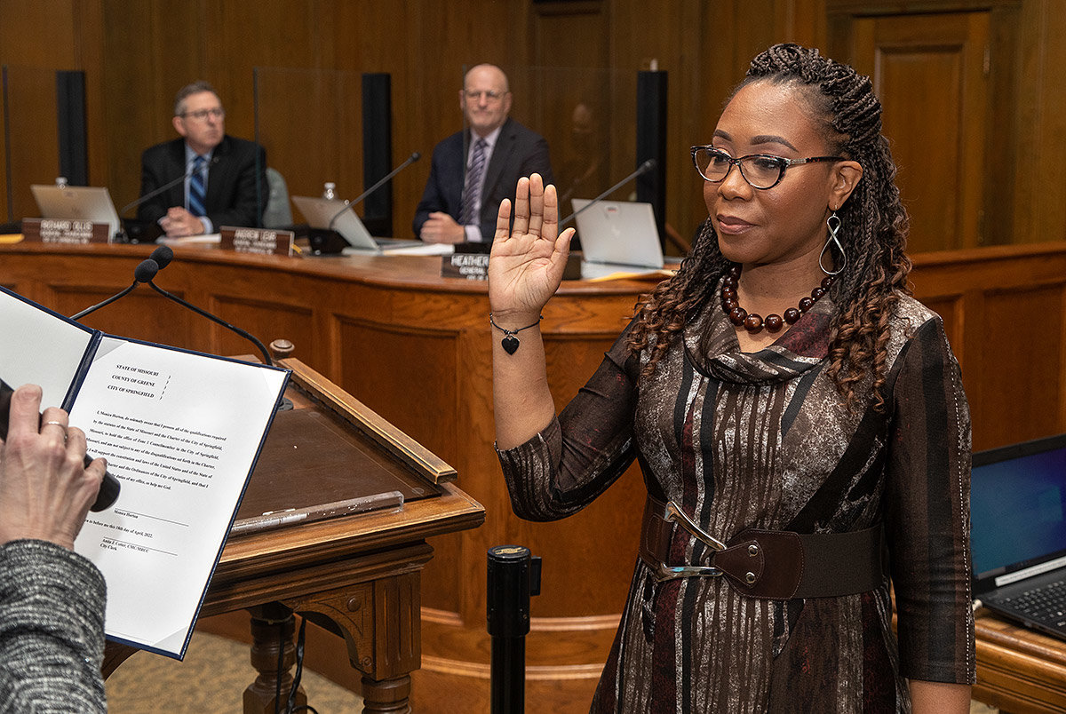 Monica Horton is sworn in as Zone 1 representative at the start of Springfield City Council’s Monday meeting.
